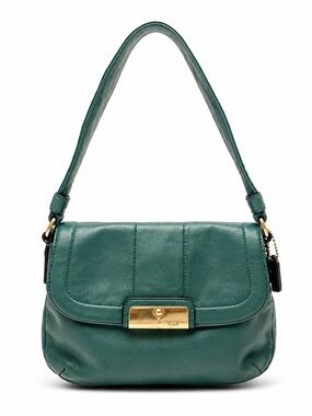 Coach Green Leather Flap Shoulder Bag Small Gold Hardware Crossbody Purse